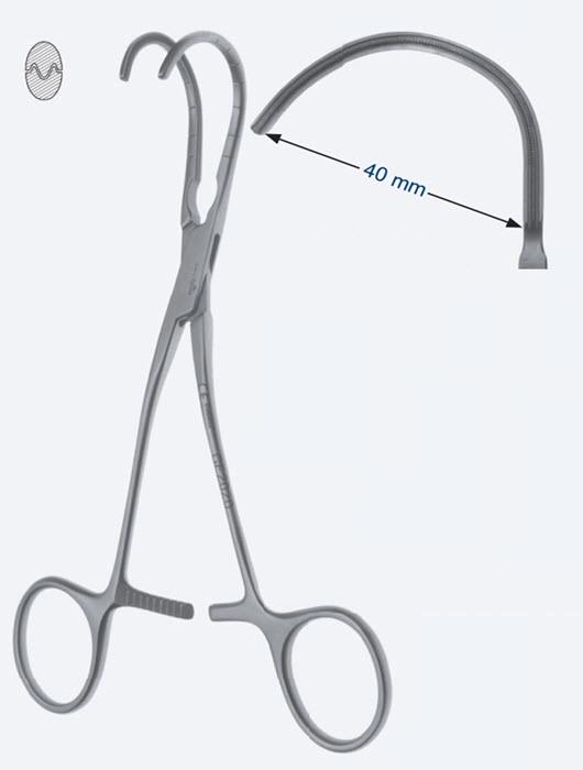 Зажими судинні De Bakey, для дитячої хірургії, з вигнутою ручкою, вигнуті, довжина щелепи 40 мм, довжина 170 мм. Бренд - Asanus Medizintechnik Gmb, Німеччина